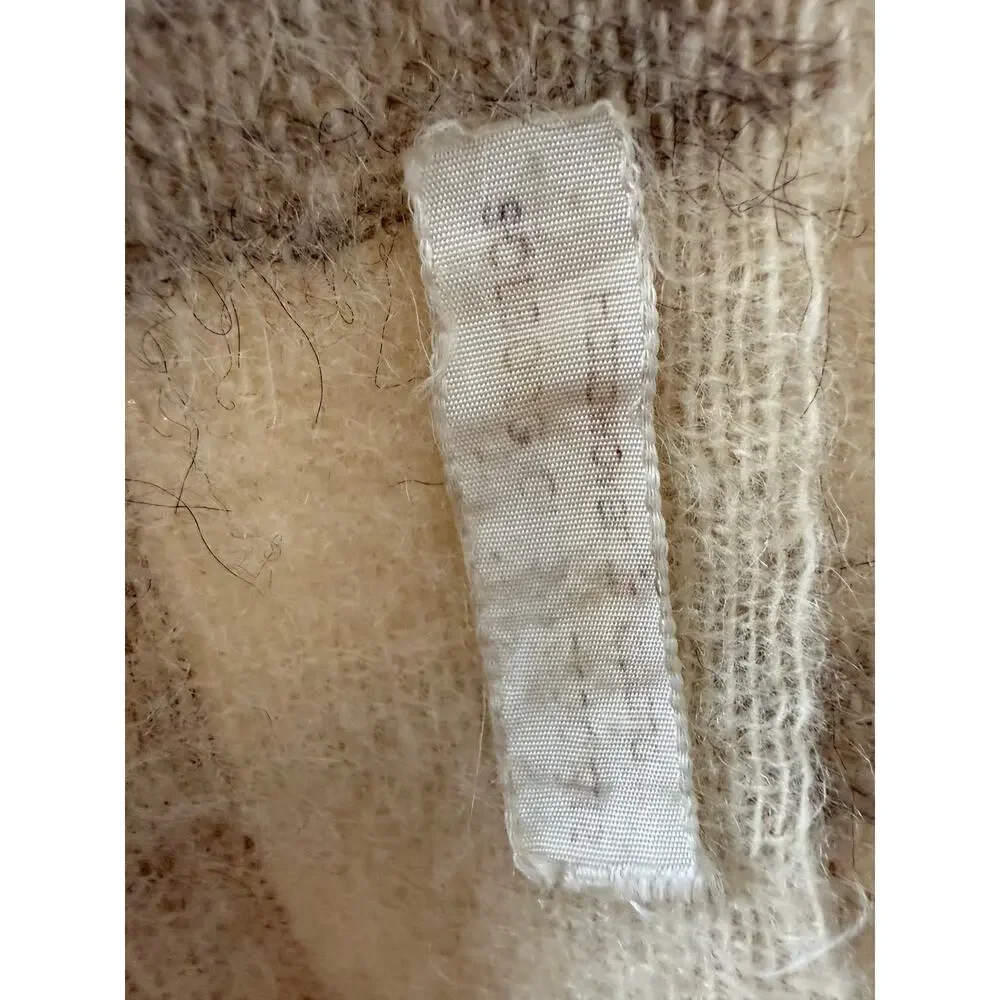 Handwoven Icelandic Wool Cream Brown‎ Plaid Scarf Fringe Minimalist Iceland Made